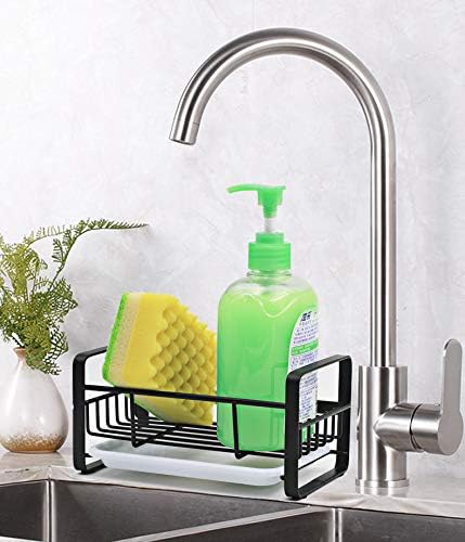 Kitchen Sponge Holder for Sink, Kitchen Sink Caddy Organizer, Sink Tray Drainer Rack, Dish Rags Brush Soap Storage Countertop with Removable Front Drain Pan - Black&White