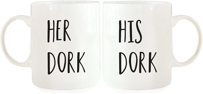 Andaz Press Funny Couples 11 oz Ceramic Coffee Mugs, His Dork, Her Dork, His and Hers Mugs Set of 2, Valentines Day Coffee Mug for Him and Her, Mr and Mrs Mugs, Couple Mugs for Husband and Wife