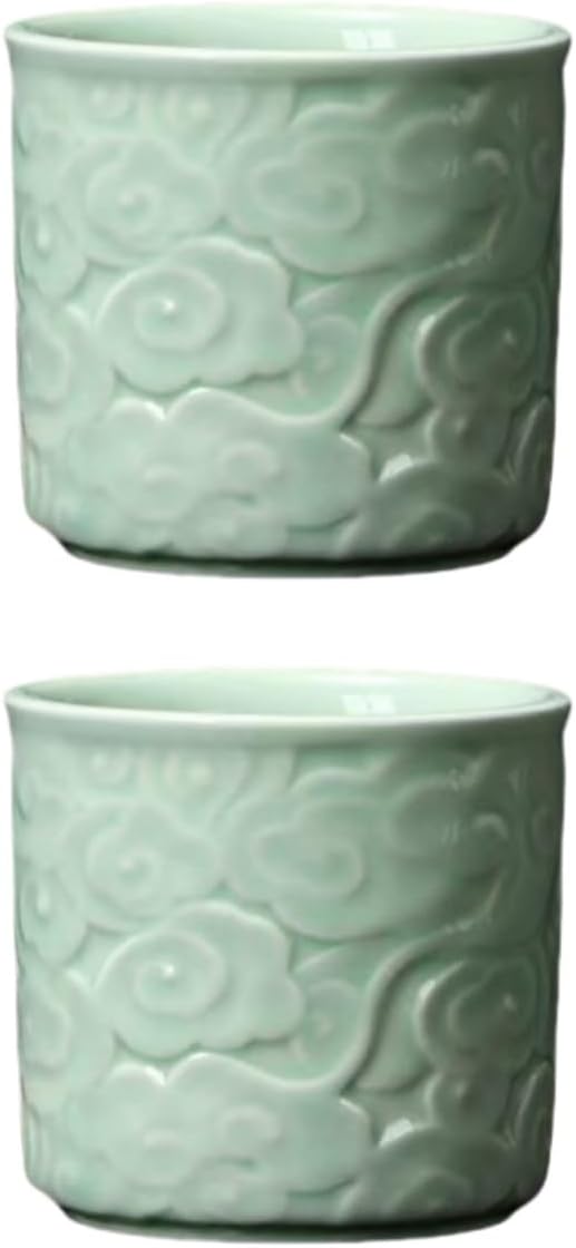 Ceramic Espresso Cups Set of 2-3oz Demitasse Cups for Coffee & Tea, No Handles, Durable & Dishwasher Safe (lawngreen, 2)