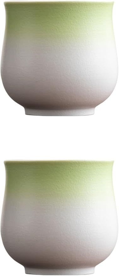 4-Oz Ceramic Espresso Cups Set - Multi-Color, Handle-Free Design for Home & Cafe | Dishwasher-Safe Stoneware Cups (Gradient Green, 2)