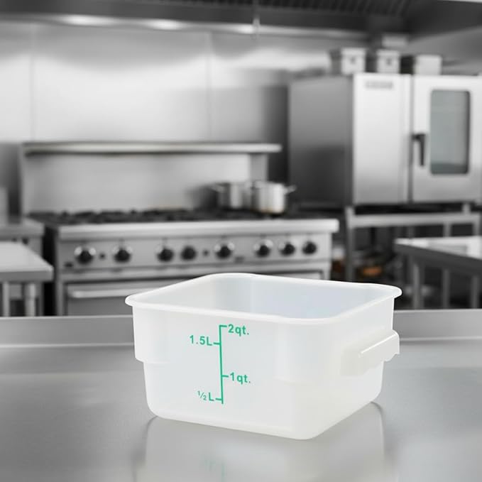 TrueCraftware- 2 Quart White Square Food Storage Container Polypropylene- Commercial Reusable Food Container Canister with Measurement Markings for Meal Prep Pantry Kitchen