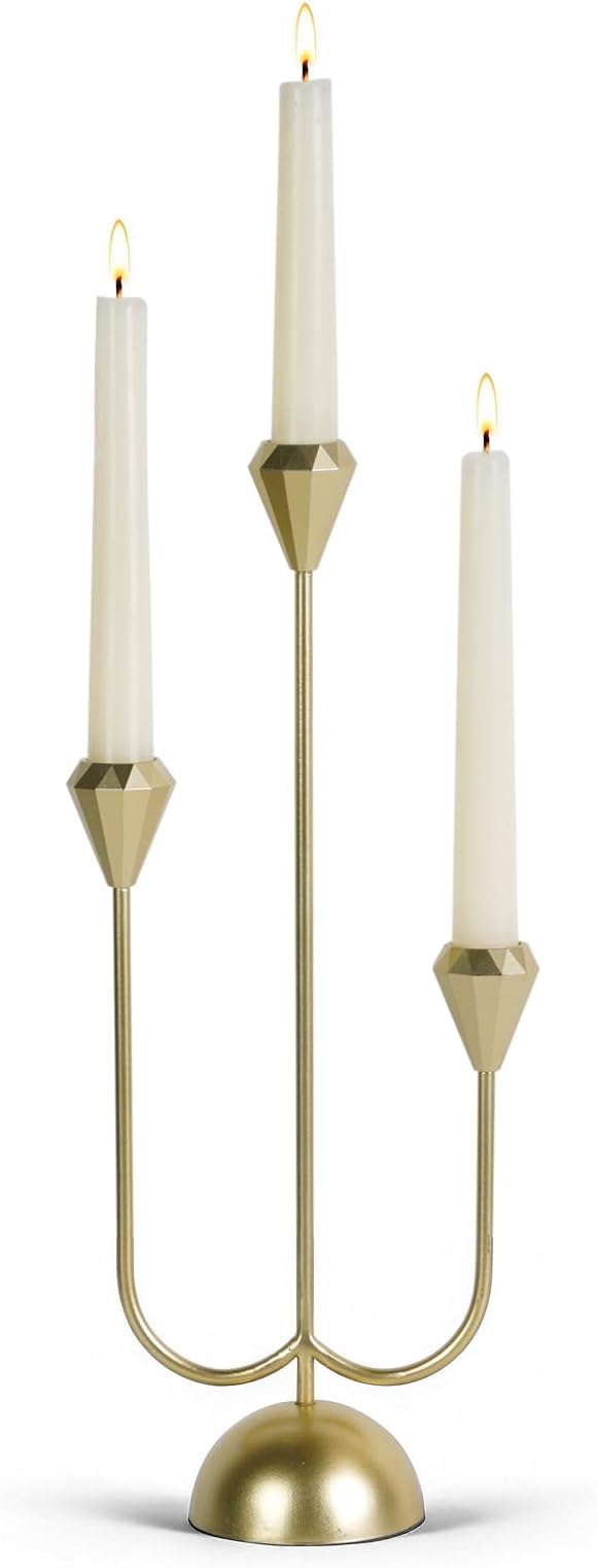 NIKKY HOME Gold Candelabra Candle Holders Centerpieces for Tables, 3 Arm Modern Elegant Metal Taper Candlesticks Stand Fireplace Mantle Decor
