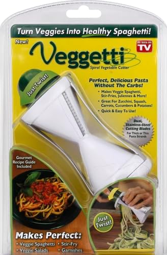 Veggetti Veggie Slicer,Dual Stainless Steel Blade Vegetable Cutter for Thick or Thin Noodle,Works with Zucchini,Squash,Cucumbers,Carrots,and more,2.76"L x 2.76"W x 6.32"H,White,(Pack of 6)