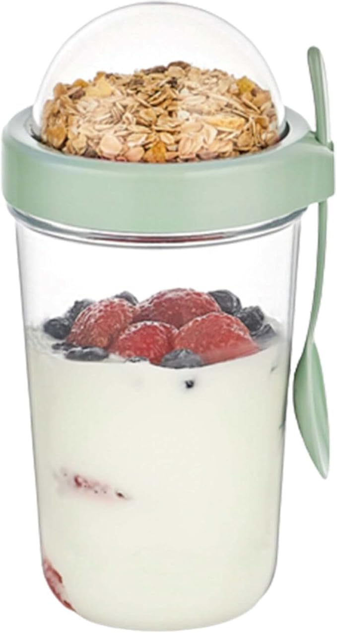 Hakan 15 oz Glass Muesli Container, Cereal Container Storage, Reusable Snack Cup with Lid, Cereal On the Go Cup, Meal Prep Container, Container with Lid for Yogurt, Snack, Fruit, Custard