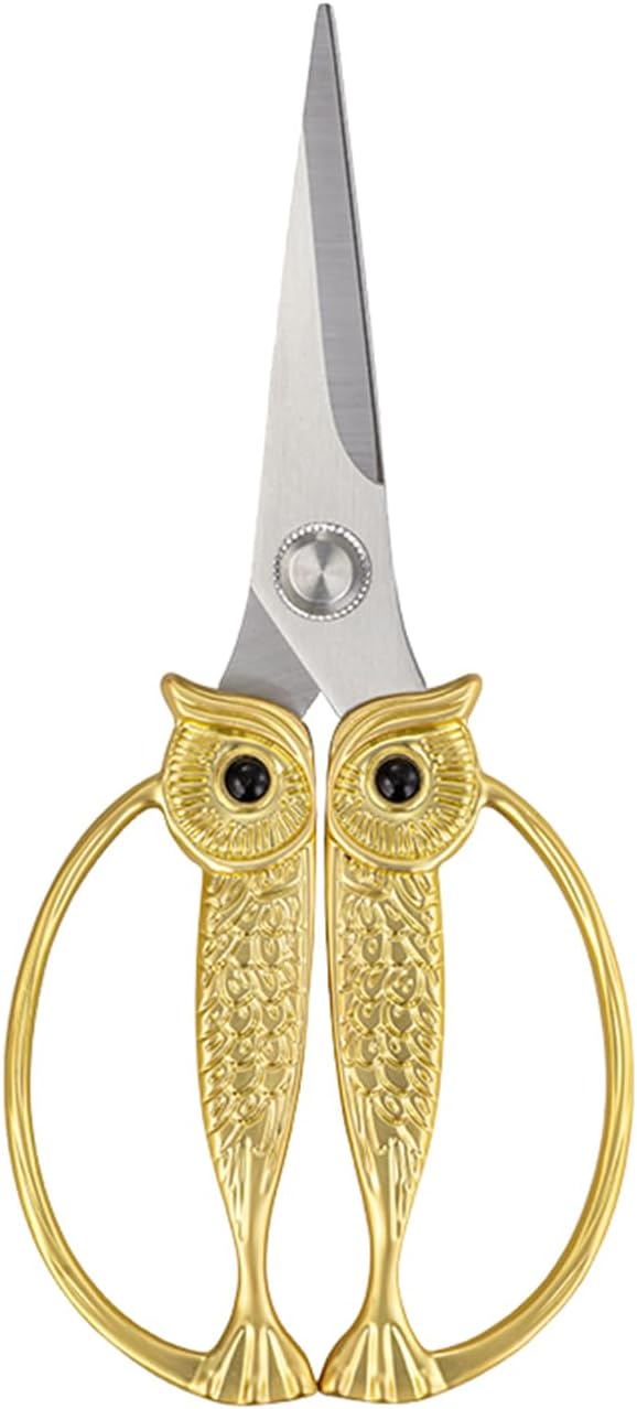 WARMHEART Owl Kitchen Scissors All Purpose, Stainless Steel Heavy Duty Sharp Shears for Meat, Chicken, Fish, Poultry, Herb, Bread (Golden, Medium)