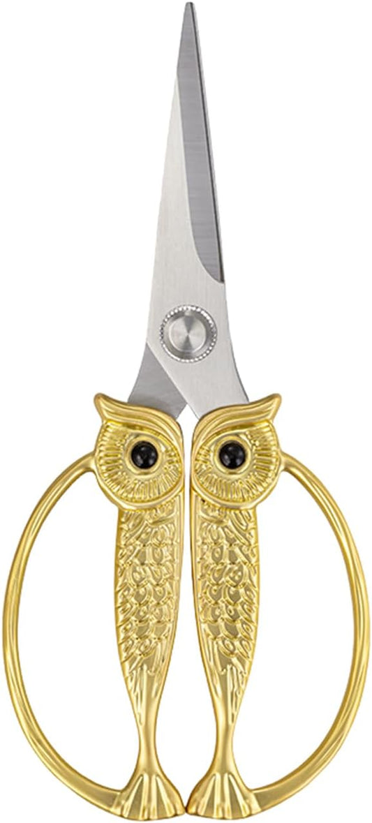 WARMHEART Owl Kitchen Scissors All Purpose, Stainless Steel Heavy Duty Sharp Shears for Meat, Chicken, Fish, Poultry, Herb, Bread (Golden, Medium)