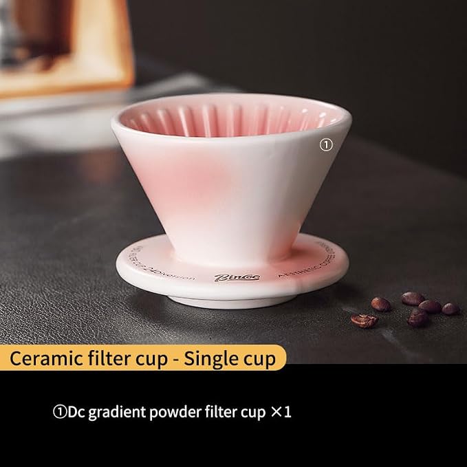 Bincoo Ceramic Coffee Dripper Vertical Lines,Pour Over Coffee Maker Size 01,Manual Pour Over Brew Maker,Single Cups Slow Brewing Accessories (Pink)