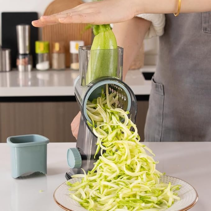 GYH&GXR Rotary Cheese Grater with Handle Vegetable Cheese Shredder Slicer for Kitchen 3 Changeable Blades for Cheese Potato Zucchini Nuts Chocolate