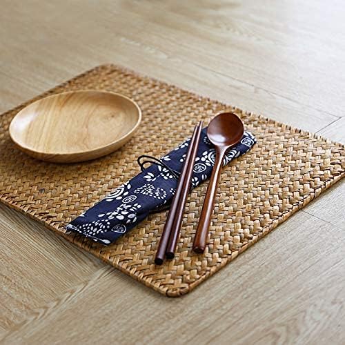 Natural Woven Rattan Rectangular Placemats Seagrass Place Mats for Dining Table (Set of 6, 18x12inches)