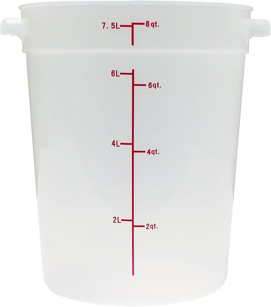 TrueCraftware- 8 Qt. Round Food Storage Container Translucent Polypropylene- Commercial Food Storage Containers Meal Prep Containers Reusable Food Containers for Pantry Kitchen Storage Organization