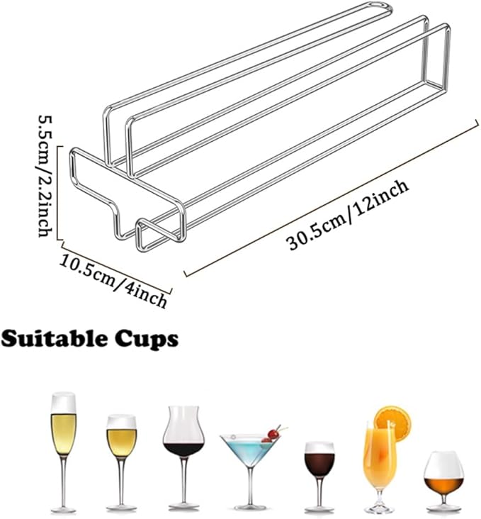 Wine Glass Rack Under Cabinet, Wine Glass Holder Hanging Under Shelf, Stemware Storage Hanger Organizer for Kitchen Bar(1 Pack)