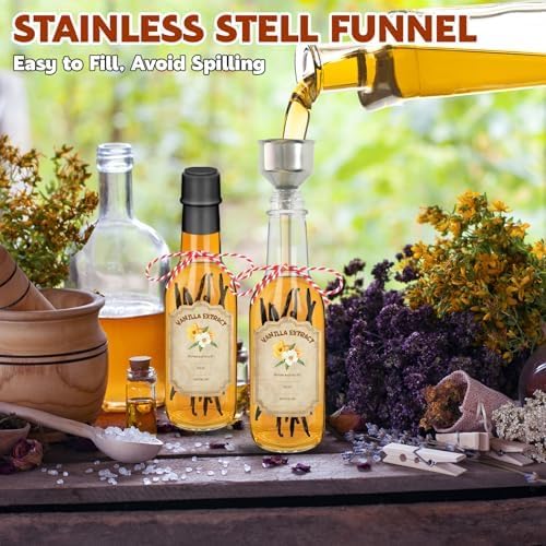 16 Pack Glass Vanilla Extract Bottles 5 oz with Lids, Vanilla Extract Labels, Shrink Band and Funnel, Glass Jar Vanilla Bottles for Syrup, Jars for Vanilla Extract, Glass Bottles for Vanilla Extract