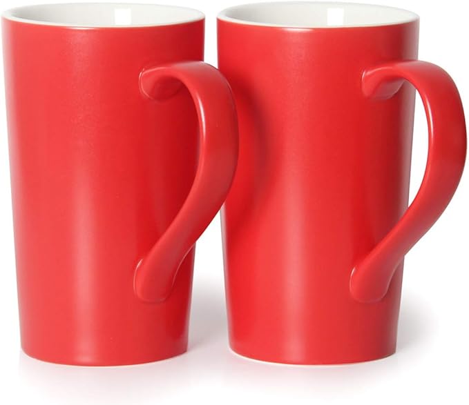 20 oz Large Coffee Mugs, M007 Plain Tall Ceramic Cup with Handle for Dad Men, Set of 2, Christmas Red