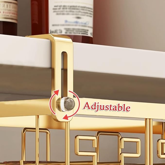 Adjustable Wine Glass Rack Under Cabinet, Hanging Metal Wine Glass Holder, Glasses Storage Hanger with 6 Hooks (Color : Gold, Size : 24x23cm(9.4x9inch))