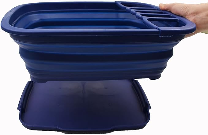 SAMMART 8L (2.11Gallons) Collapsible Dish Drainer with Drainer Board - Foldable Drying Rack Set - Portable Dinnerware Organizer - Space Saving Kitchen Utensil Storage Tray (Royal Blue, 1)