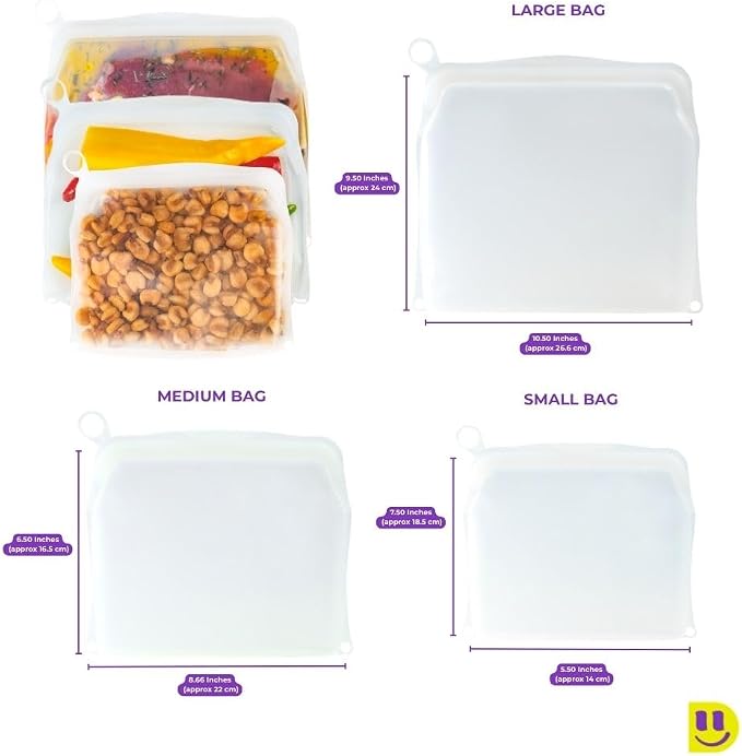 Reusable Silicone Half Gallon Bag (Medium 28oz+) – Extra Thick Freezer Storage Bag for Marinating, Sous Vide & Bulk Food – Airtight Stand-Up Platinum Silicone Container – Oven & Microwave Safe