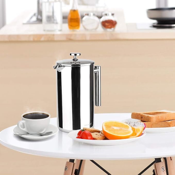 Secura French Press Coffee Maker, 304 Grade Stainless Steel Insulated Coffee Press with 2 Extra Screens, 50oz (1.5 Litre), Silver (Pack of 2)