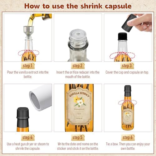 16 Pack Glass Vanilla Extract Bottles 5 oz with Lids, Vanilla Extract Labels, Shrink Band and Funnel, Glass Jar Vanilla Bottles for Syrup, Jars for Vanilla Extract, Glass Bottles for Vanilla Extract