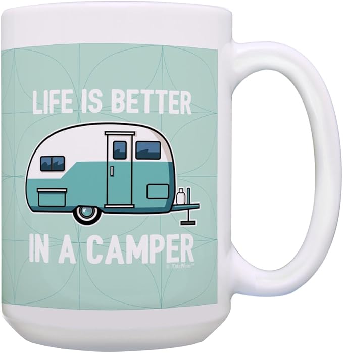 ThisWear RV Mug Life Is Better In A Camper Retro Camper Cup RV Novelty Gifts 15oz Ceramic Coffee Mug with Handle