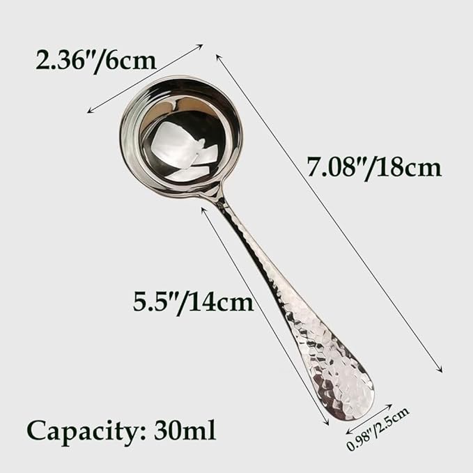 7.08 Inch Small Ladle, Premium 18/10 Stainless Steel, Hammered Gravy Ladle for Serving Soup, Sauces, Gravies, Silver