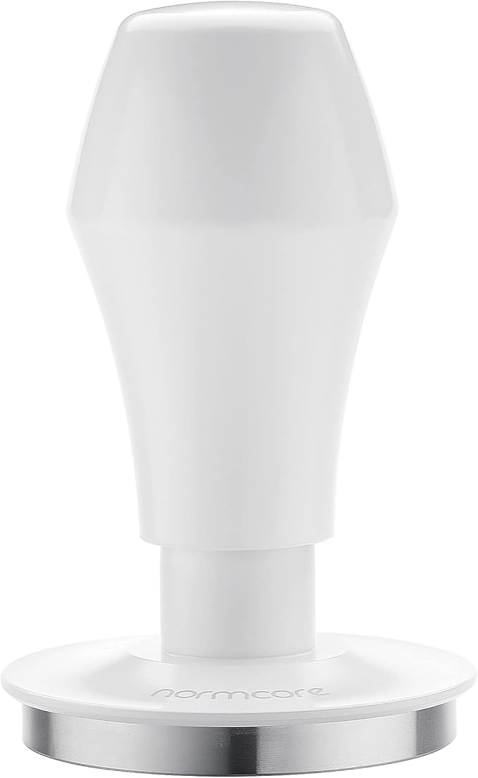 Normcore 51mm Espresso Coffee Tamper V4, Spring Loaded Tamper With Stainless Steel Flat Base, 15lb / 25lb / 30lbs Replacement Springs, Anodized Aluminum Stand, Non-stick coating White