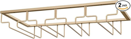 Wine Glass Rack - Under Cabinet Stemware Wine Glass Holder - Wine Glasses Storage Hanger Metal Organizer for Cabinet Kitchen Bar (Champagne Gold, 4 Rows 1 Pack)