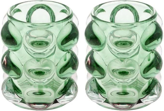 Karma, Lucia Hobnail Votive, Tea Lights Candle Holder, Glass Votive Candle Holders for Table Decorations, Baby Shower, Birthday Party, Weddings and Home Decor, Juniper (Pack of 2)