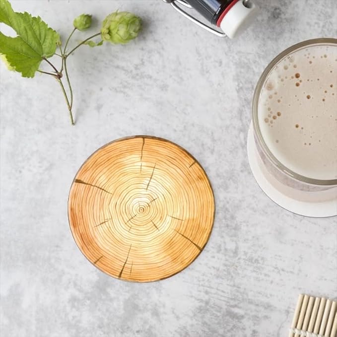 1 Pcs Coffee Cup Coasters for Drinks, Cross Section of Tree Trunk Round Absorbent Non-Slip Ceramic Stone Cork Coasters for Kitchen Living Room Office Decoration Bar (4 * 4 Inch)