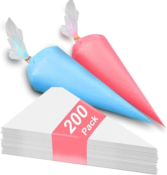 200pcs Disposable Icing Piping Bags - 12 Inch Pastry Bag Frosting Bags for Cake Cookies Baking Decorating - Plastic Tipless Piping Bags