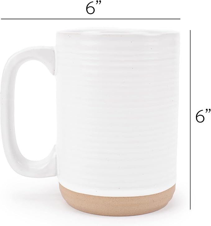 Elanze Designs Tall Ribbed Raw Clay Bottom White 16 ounce Ceramic Coffee Mugs Set of 4