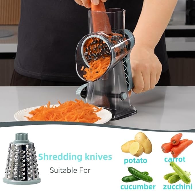 GYH&GXR Rotary Cheese Grater with Handle Vegetable Cheese Shredder Slicer for Kitchen 3 Changeable Blades for Cheese Potato Zucchini Nuts Chocolate