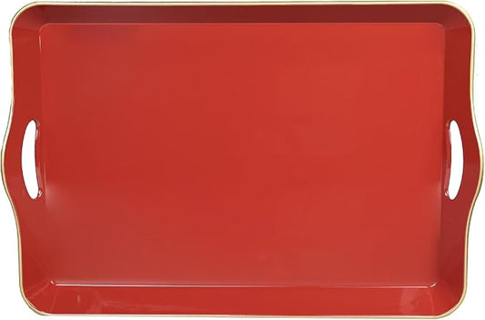 Spsyrine Large Red Decorative Tray, Elegant Plastic Serving Tray with Handles, Coffee Table Tray for Ottoman, Living Room, Home Decor 17.3"*11.8"*2"