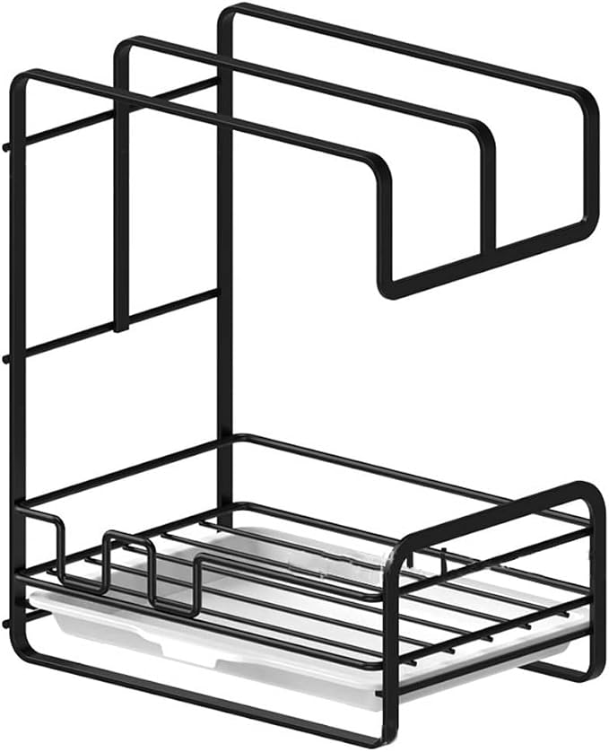 Thick Kitchen Wrought Iron Rag Rack Wall-Mounted Non-Perforated Countertop Rack Sink Sponge Drain Basket Rack Storage Rack (Color : Black) (Black)