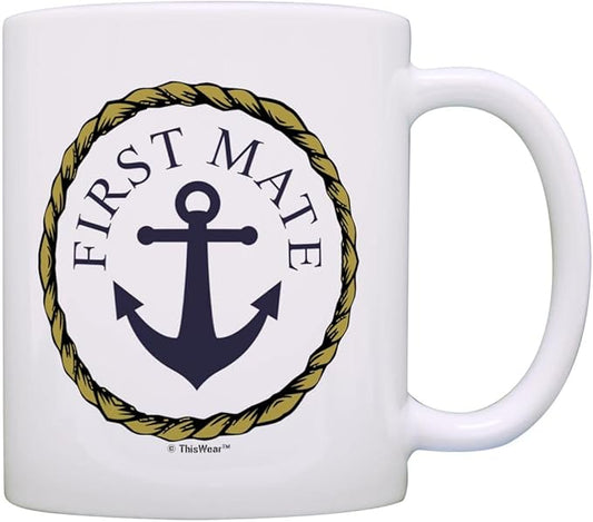 ThisWear Captain First Mate Gifts For Women First Mate Nautical Rope Gift Classic Nautical 11oz Ceramic Coffee Mug with Handle