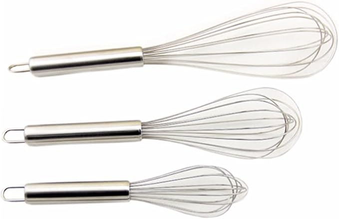 Luxshiny 3pcs Stainless Steel Balloon Wire Whisk Rust-resistant Egg Frother for Beating Blending Stirring Cooking Mixtures with Hanging Loop Handles Dishwasher Safe Kitchen Utensils