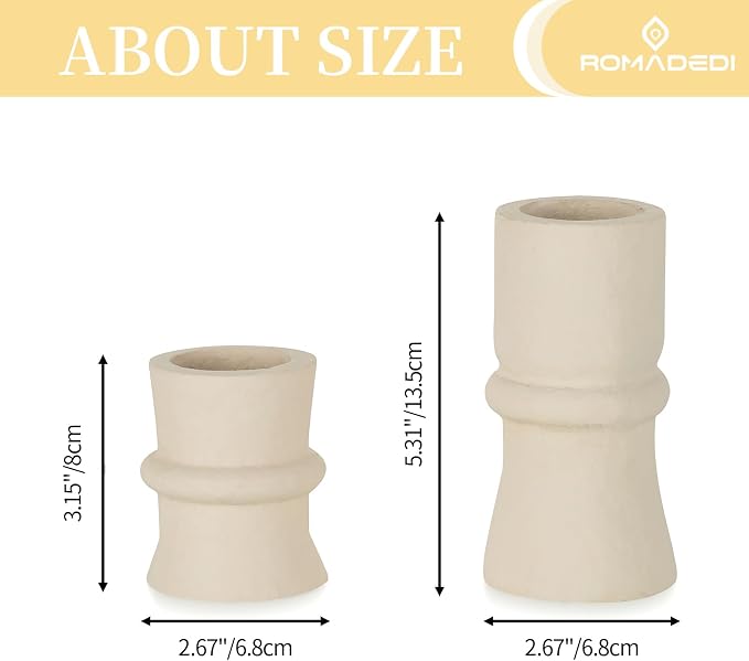 Romadedi Candlestick Holders Boho Decor: Taper Candle Holders Paper Mache for Living Room Modern Decorations White Candle Stick Dining Table Centerpiece Fireplace Home Decoration Beige