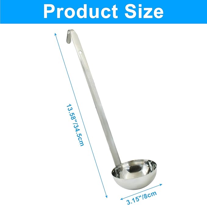 Zorfeter 3 Pcs 4 Oz Soup Ladle Set, Stainless Steel Ladles with Long Handles for Serving, Cooking, Stirring, Portioning Kitchen Restaurant Accessories