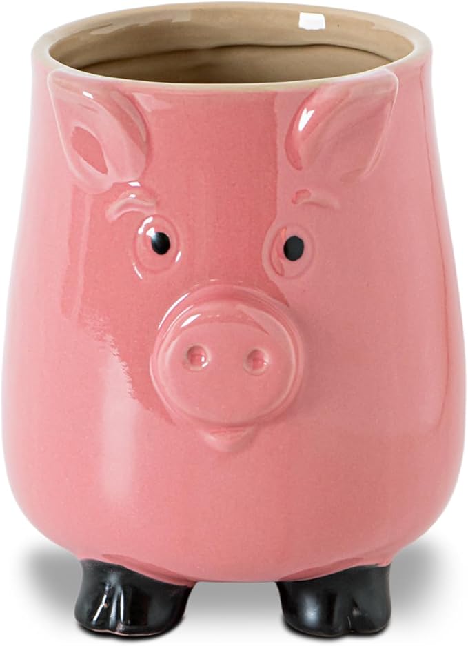 Pig Ceramic Kitchen Utensil Holder For Kitchen Counter Pink Utensil Crock For Countertop, Cute Farmhouse Kawaii Storage Organizer For Forks, Spoons & Cooking Tools