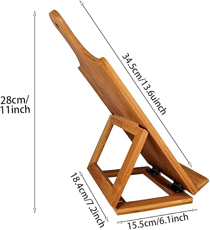 Cookbook Stand for Kitchen Counter, Rustic Cookbook Display Holder for Convenient Cooking, Adjustable Pad Tablet Recipe Book Holder, Wood Cutting Board Style Kitchen Gifts for Cooking Lovers