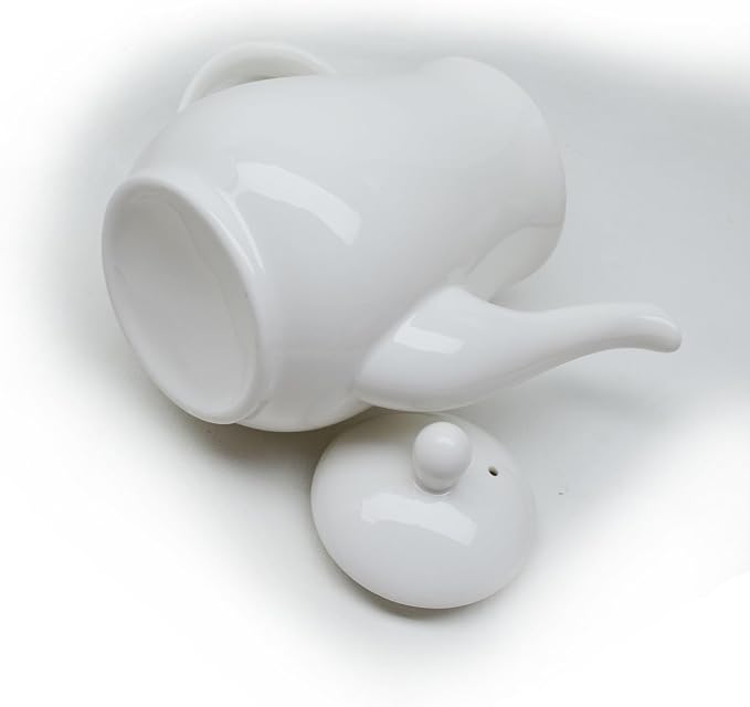 White Porcelain Teapot, Big Tea Pot Coffee Tea Water Pot Vintage Ceramic Gooseneck Kettle (49oz)