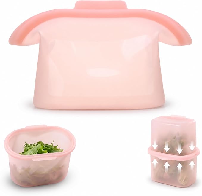 Silicone Food Storage Bags, Reusable, High-Temperature Resistant, Leak-Proof Upright Freezer Bags, Microwave and Dishwasher Safe，pink