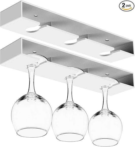 2 Pack Wine Glass Holder，Stemware Rack Plastic Punch-free Hanging Under Cabinet for Kitchen and Restaurant(White)