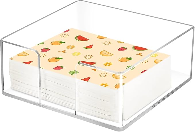 Acrylic Napkin Holder, Clear Square Cocktail Napkin Holder, Paper Lucite Tray with Side Opening, Flat Tissue Holder for Table Kitchen Bathroom Bar Dinner Party Decor,Perfect for 5 x 5 inches Napkins