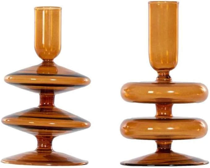 Saffron Candle Holder Stacked – by Alice Lane Home Collection - Elevate Your Ambiance – Exquisite Saffron Glass – Rich Warm Hue Stunning for All Occasions