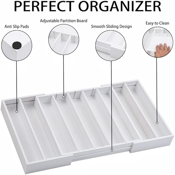 K Cup Holder,Bamboo Coffee Pod Holder Drawer Organizer, Expandable Coffee Pod Holder Tea Bag Storage Organizer for Kitchen Office Coffee Bars,Accommodate 45 K Cups (White)