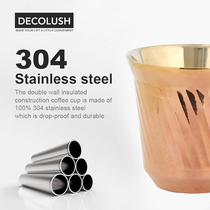 75mL (2.5 Ounce) Stainless Steel Espresso Cups - 4 Pack Double Wall Insulated Cups Demitasse Cups Coffee Cup For Drinking, Drinking Coffee, Drinking Beverages(Crimson gold Ripple)