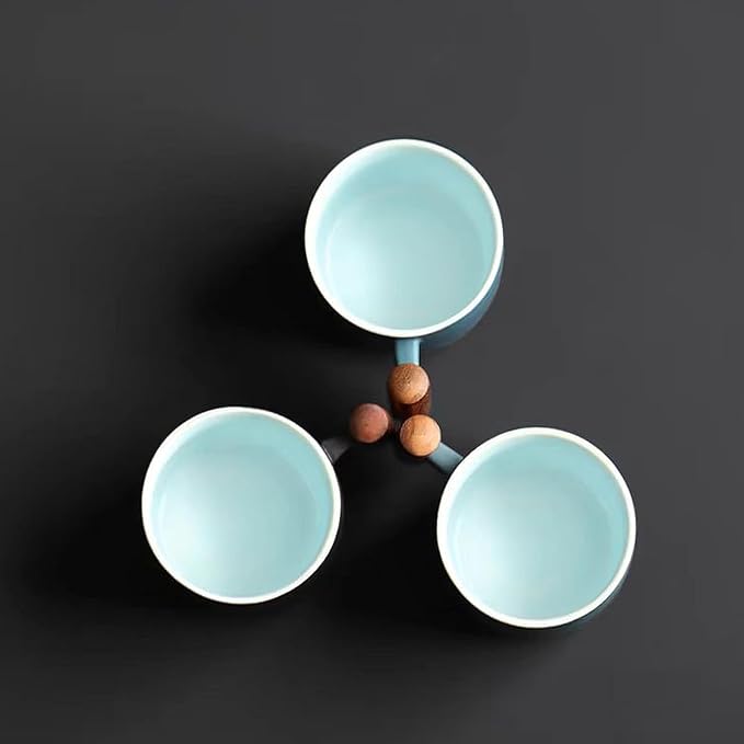 2.5oz Ceramic Espresso Cups with Wooden Handle, Chinese KungFu Tea Cup, Coffee Cups Set of 4 (Multicolor)