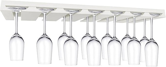 Wine Glass Holder Under Wall Cabinet,Glass Organization for Kitchen and Bar, Wall Mounted, RTA, White Shaker, Painted, 7 Section (White, 30" W X 1.5" H X 12" D)