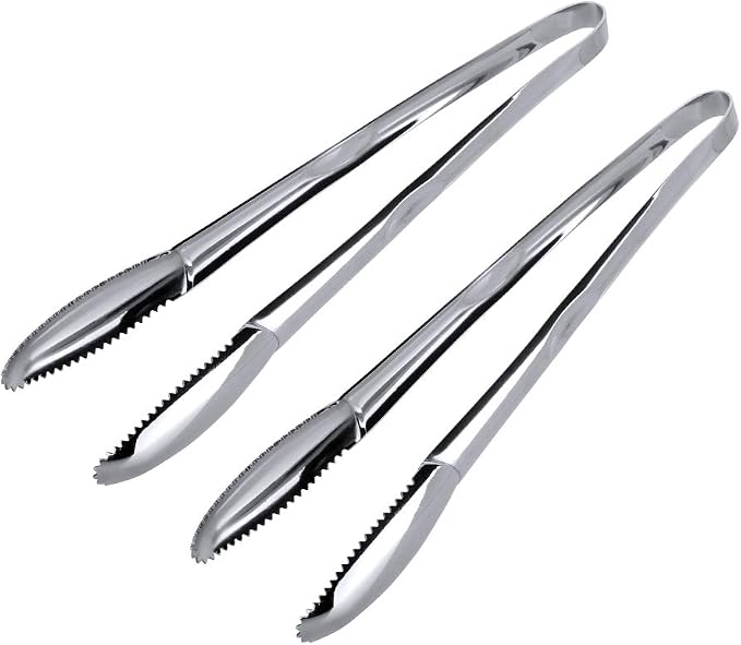 Stainless Steel Cooking Tongs for Frying, 9 Inches Serving Tongs Appetizers Charcuterie with Teeth for Parties, Food Tongs Kitchen Tongs for Nonstick Cookware, Set of 2 (Silver)