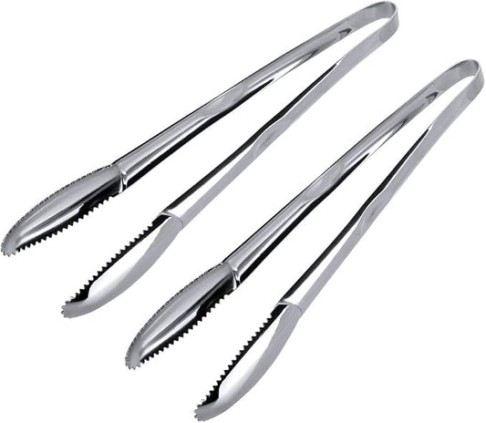 Stainless Steel Cooking Tongs for Frying, 9 Inches Serving Tongs Appetizers Charcuterie with Teeth for Parties, Food Tongs Kitchen Tongs for Nonstick Cookware, Set of 2 (Silver)